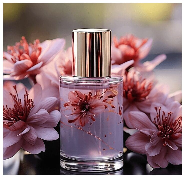 A bottle of perfume sitting on top of a table.
