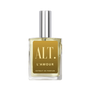 A bottle of perfume on a green background