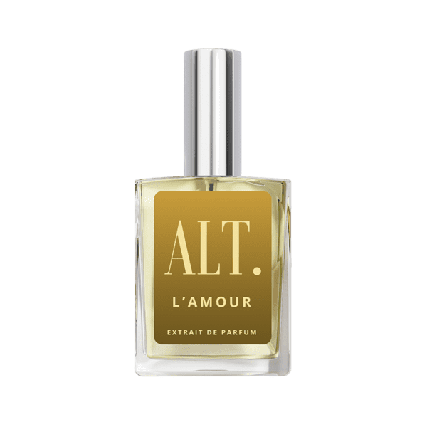 A bottle of perfume on a green background
