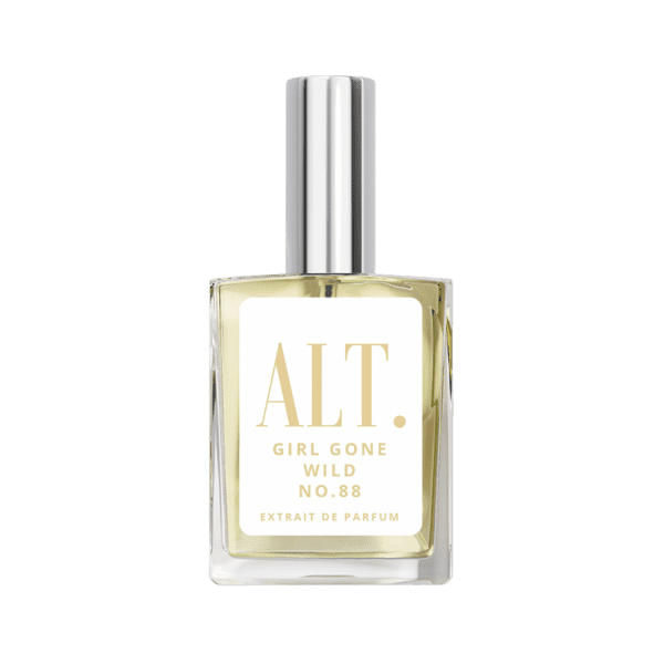 A bottle of perfume on a green background.