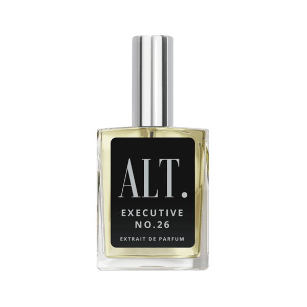 A bottle of perfume with the words " alt executive no. 5 6."