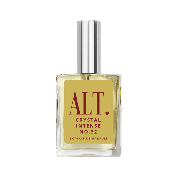 A bottle of perfume on a green background.