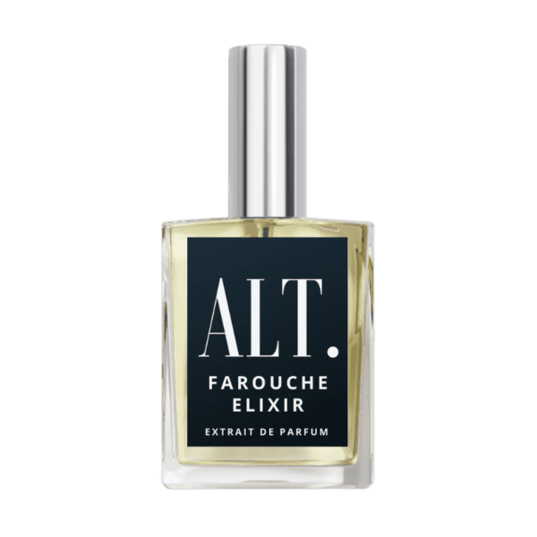 A bottle of perfume on top of a green background.