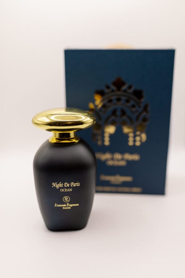 Perfume bottle with elegant packaging design.