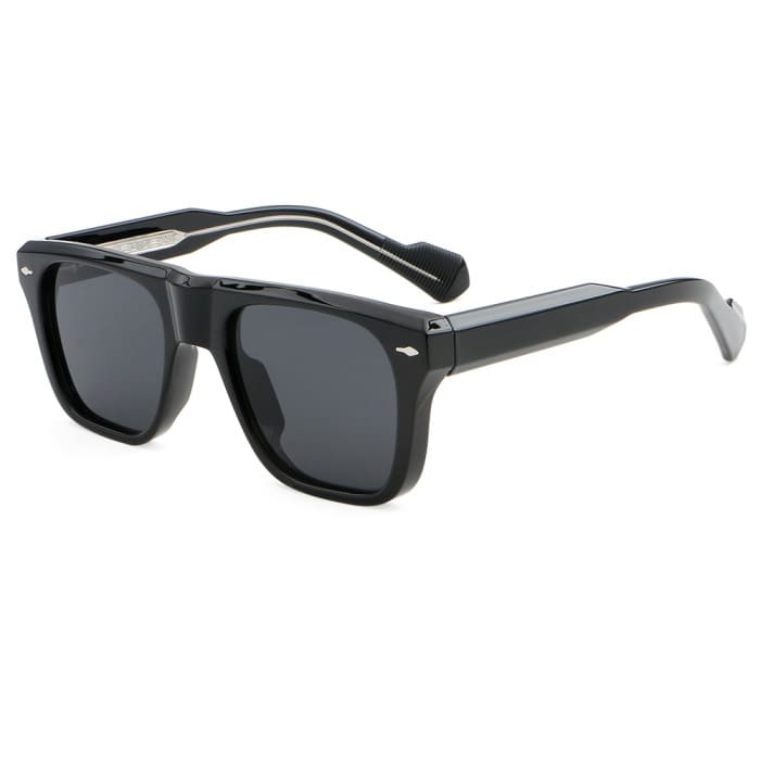 Black rectangular sunglasses with dark lenses.